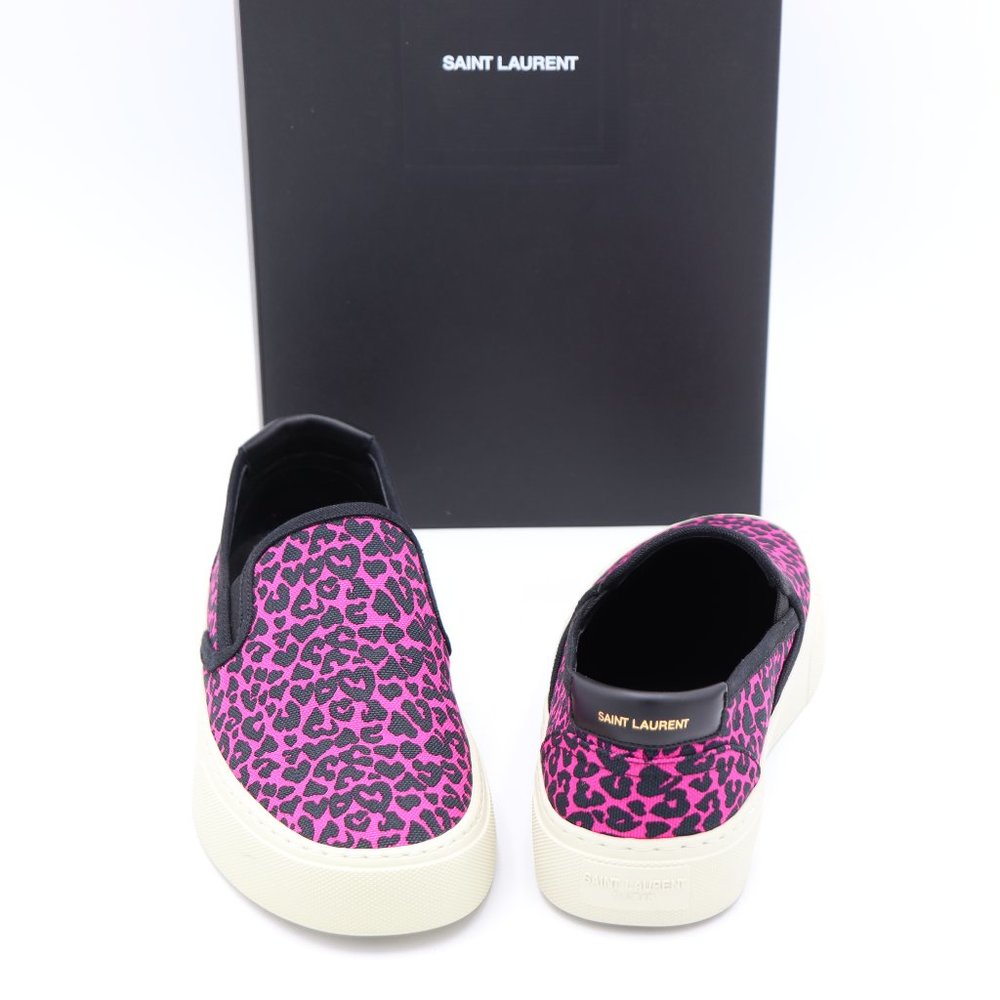 NIB Yves Saint Laurent Venice Pink Black Leopard Print Low-Top Slip-On Sneakers